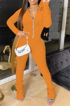 Causal Solid Color Zipper Pocket Hooded Jumpsuit -Layer Outfit 28281561022522 13