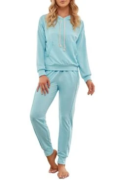 LookbookStore Women's Cozy Tie Dye Printed Knit Jumpsuit Loungewear Sleepwear Pajamas Long Joggers Pajamas Set -Layer Outfit 28290230943793 5