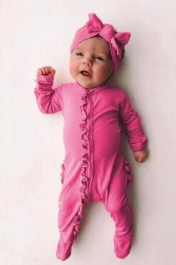Sweet Solid Printed Fold Edge Long-sleeve Baby Jumpsuit With Headband -Layer Outfit 28313991741640 10