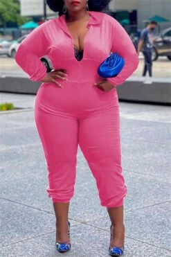 Plus Size XL-5XL Hooded Zipper Pocket Jumpsuit -Layer Outfit 28321588412474 3