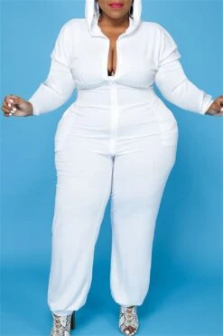 Plus Size XL-5XL Hooded Zipper Pocket Jumpsuit -Layer Outfit 28321588838458 6