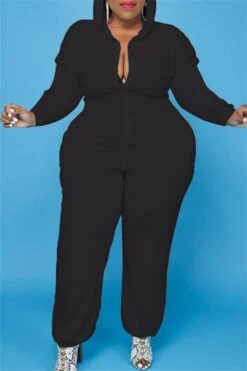 Plus Size XL-5XL Hooded Zipper Pocket Jumpsuit -Layer Outfit 28321588871226 7