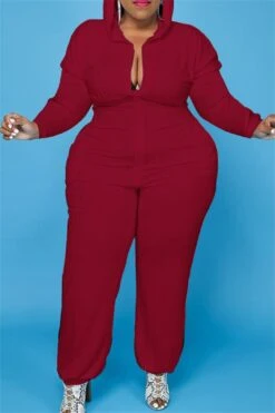 Plus Size XL-5XL Hooded Zipper Pocket Jumpsuit -Layer Outfit 28321588969530 10