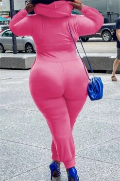 Plus Size XL-5XL Hooded Zipper Pocket Jumpsuit -Layer Outfit 28321589002298 11