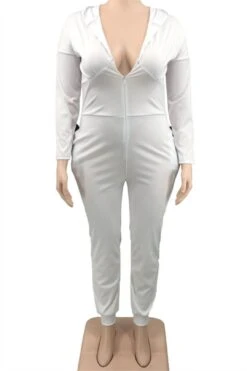 Plus Size XL-5XL Hooded Zipper Pocket Jumpsuit -Layer Outfit 28321589035066 12