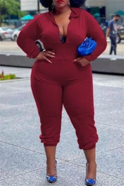 Plus Size XL-5XL Hooded Zipper Pocket Jumpsuit -Layer Outfit 28321589100602 14