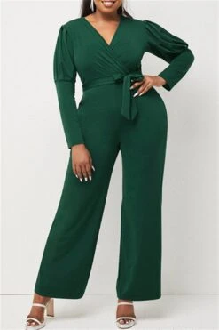 Puff Sleeve Wide-Leg Wrap Jumpsuit