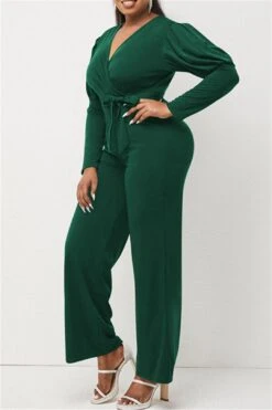 Puff Sleeve Wide-Leg Wrap Jumpsuit -Layer Outfit 28360322744378 4