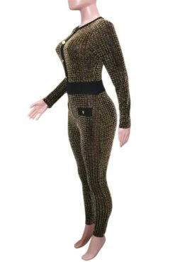 Houndstooth Metallic Jacquard Contrast Slim Fit Jumpsuit -Layer Outfit 28370940919866 6