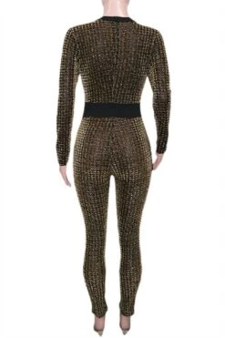 Houndstooth Metallic Jacquard Contrast Slim Fit Jumpsuit -Layer Outfit 28370940985402 7