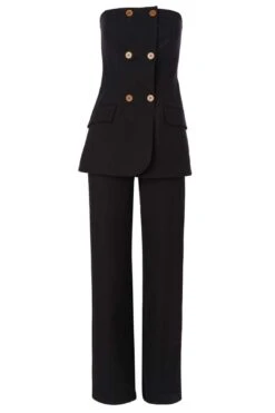 Essie Bi-Stretch Cotton Twill Strapless Double Breasted Jumpsuit