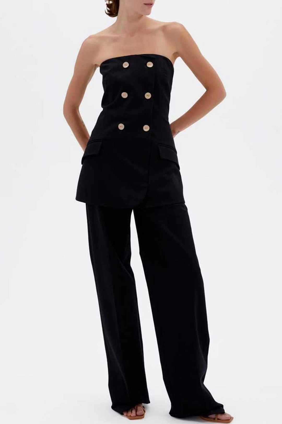 Essie Bi-Stretch Cotton Twill Strapless Double Breasted Jumpsuit 4 Essie Bi-Stretch Cotton Twill Strapless Double Breasted Jumpsuit - Image 2