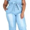Plus Sleeveless Button Down Denim Jumpsuit With Pockets 2 Plus Sleeveless Button Down Denim Jumpsuit With Pockets -Layer Outfit 28413792387251 1