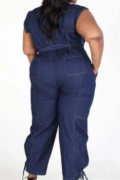 Plus Sleeveless Button Down Denim Jumpsuit With Pockets -Layer Outfit 28413792846003 12