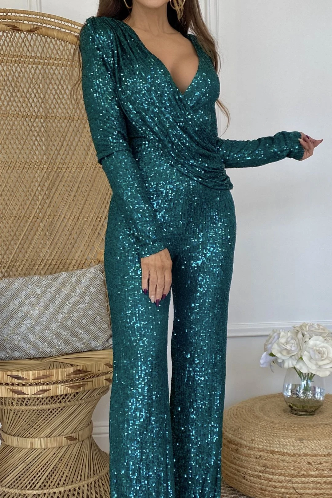 Fame Game Emerald Sequin Jumpsuit 5 Fame Game Emerald Sequin Jumpsuit - Image 3