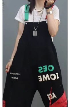 Denim Hole Letter Women Casual Pocket Jumpsuits Dungarees -Layer Outfit 28430600962110 6