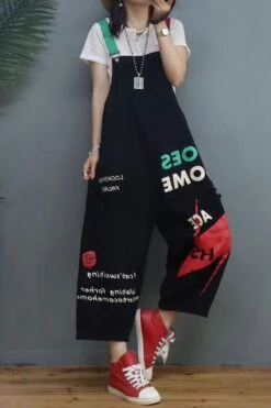 Denim Hole Letter Women Casual Pocket Jumpsuits Dungarees -Layer Outfit 28430601027646 3