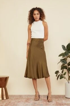 Adonia Satin Skirt Olive
