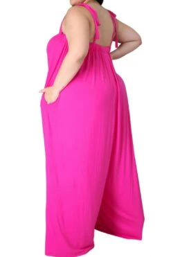Final Sale Plus Size Oversized Jumpsuit With Self Tie Straps In Fuchsia Emma -Layer Outfit 28464591732841 4