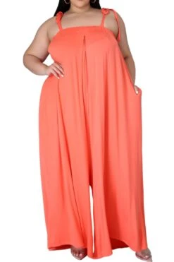 Final Sale Plus Size Jumpsuit With Spaghetti Straps In Coral -Layer Outfit 28464593207401 2