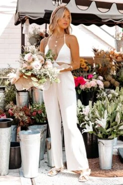 Delray Cotton Smocked Halter Jumpsuit -Layer Outfit 28488259174462 7