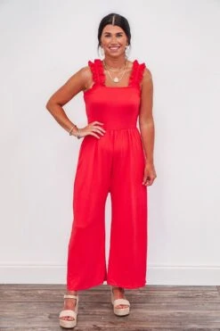 All In Love Coral Ruffle Strap Jumpsuit -Layer Outfit 28488337752161 3