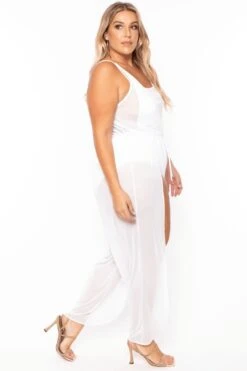 Cami Mesh Coverup Jumpsuit - White -Layer Outfit 28504245928054 4
