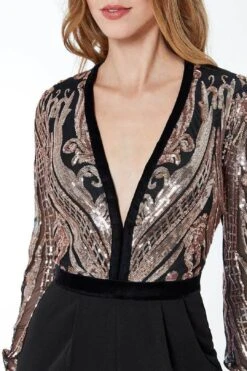 Deep V Neck Sequin Embroidered Jumpsuit -Layer Outfit 28504636620936 12