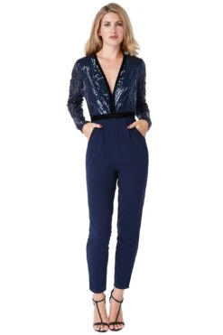 Deep V Neck Sequin Embroidered Jumpsuit -Layer Outfit 28504637341832 7
