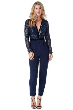 Deep V Neck Sequin Embroidered Jumpsuit -Layer Outfit 28504637407368 3