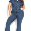 Denim Flare Jumpsuit - Mid Denim -Layer Outfit 28507340636278 1