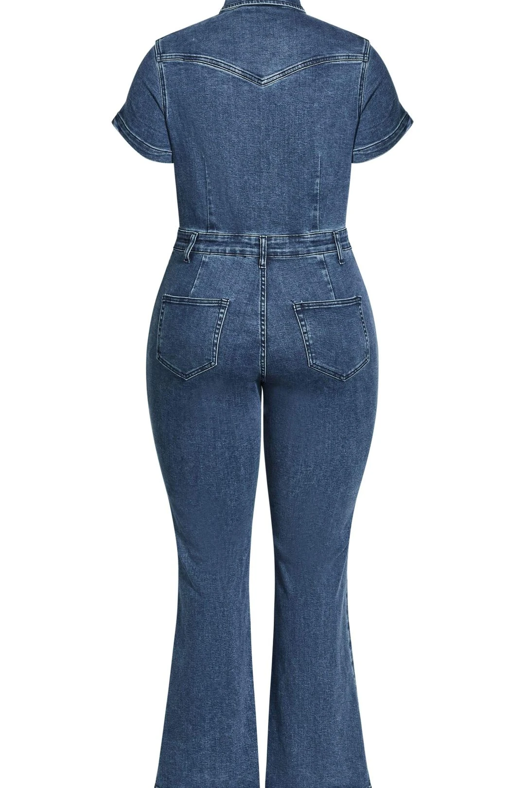 Denim Flare Jumpsuit - Mid Denim 6 Denim Flare Jumpsuit - Mid Denim - Image 4