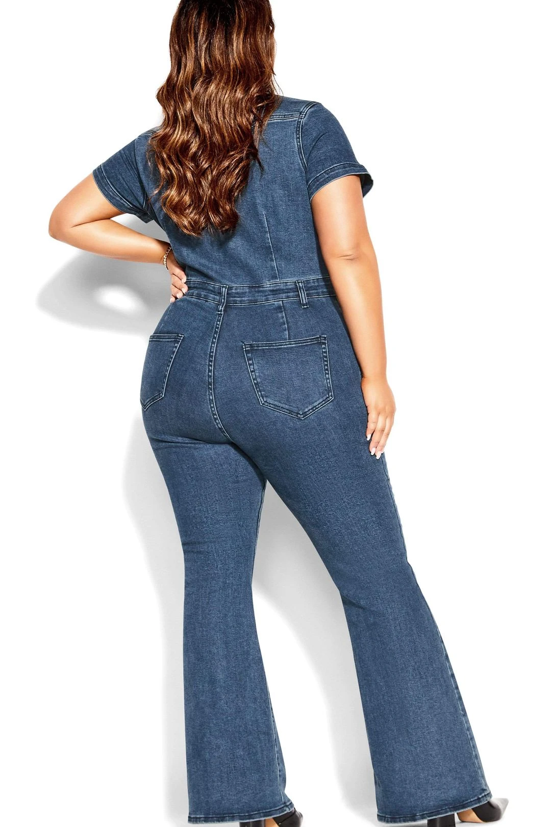 Denim Flare Jumpsuit - Mid Denim 4 Denim Flare Jumpsuit - Mid Denim - Image 2