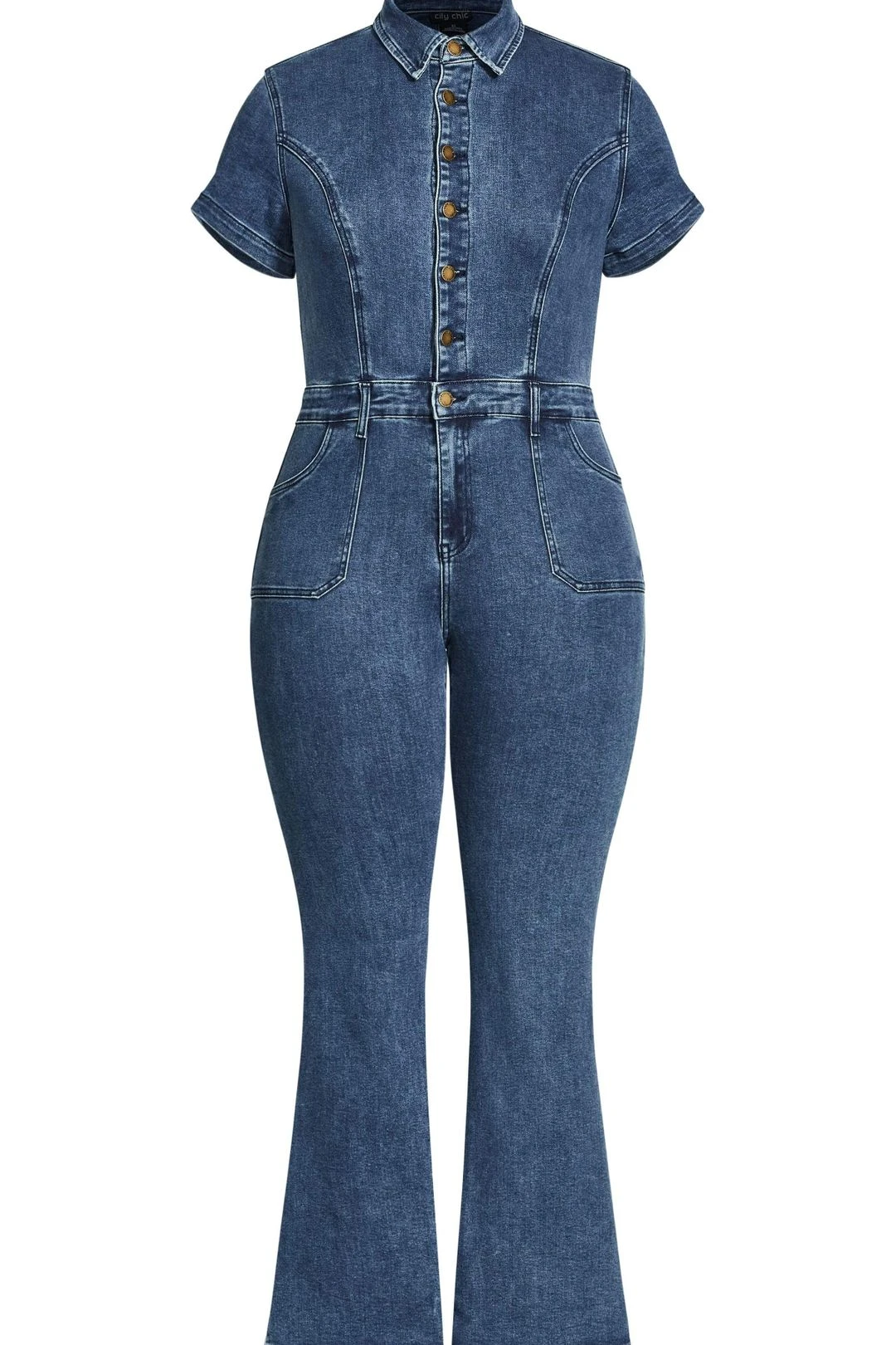 Denim Flare Jumpsuit - Mid Denim 5 Denim Flare Jumpsuit - Mid Denim - Image 3