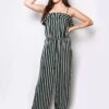 Women's Multi Striped Ruffle Cami Tube Woven Wide-Leg Jumpsuit