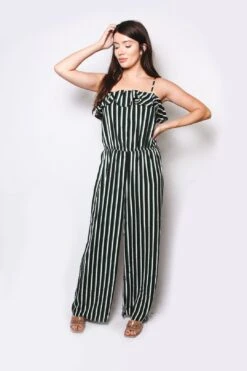 Women's Multi Striped Ruffle Cami Tube Woven Wide-Leg Jumpsuit