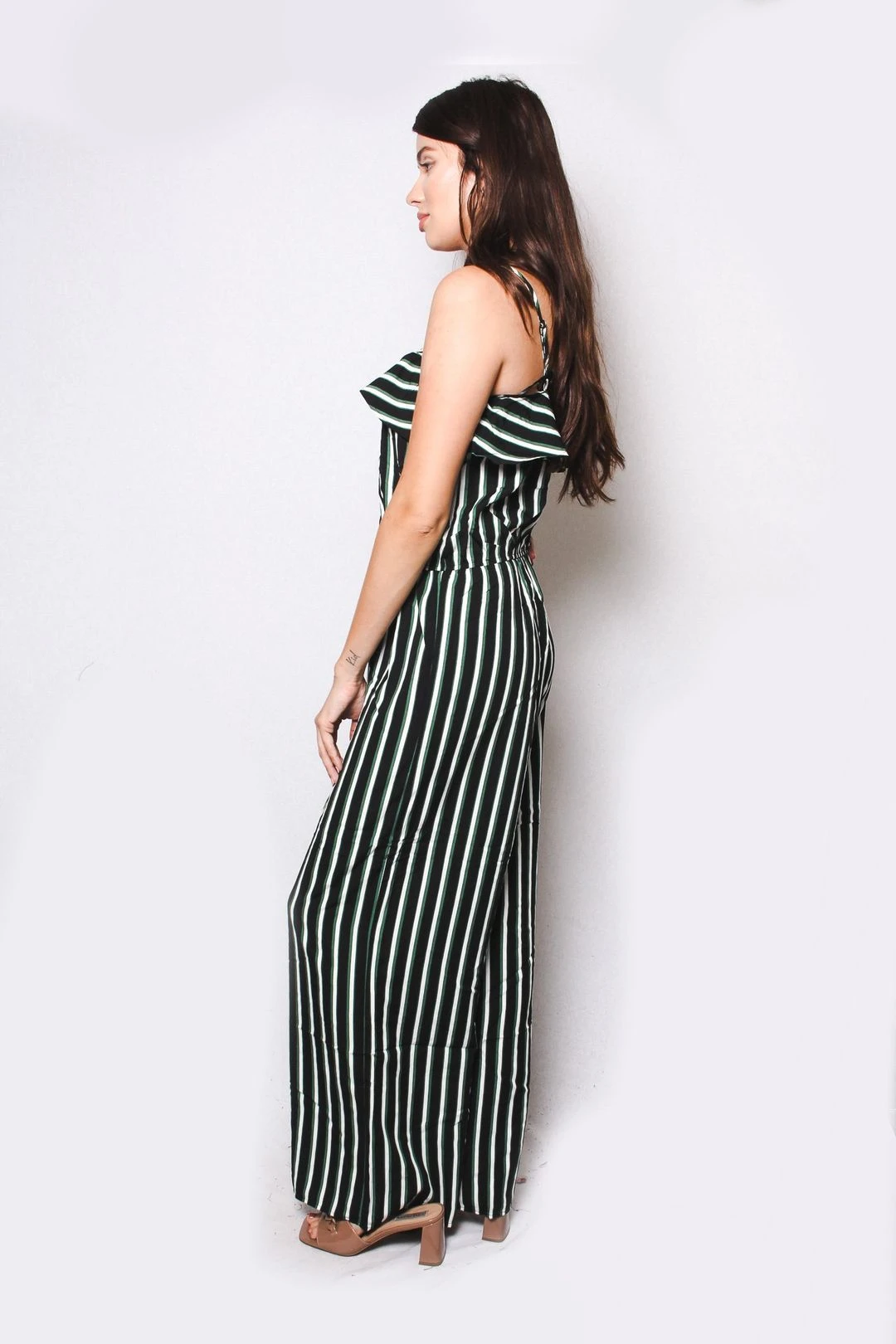 Women's Multi Striped Ruffle Cami Tube Woven Wide-Leg Jumpsuit 4 Women's Multi Striped Ruffle Cami Tube Woven Wide-Leg Jumpsuit - Image 2
