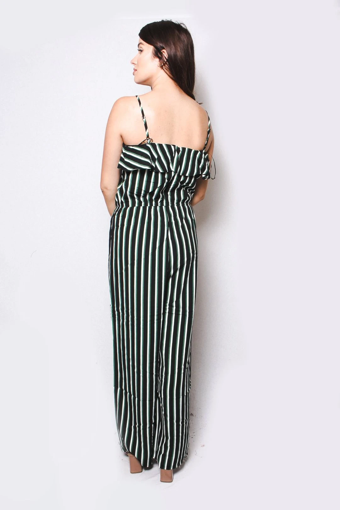 Women's Multi Striped Ruffle Cami Tube Woven Wide-Leg Jumpsuit 6 Women's Multi Striped Ruffle Cami Tube Woven Wide-Leg Jumpsuit - Image 4