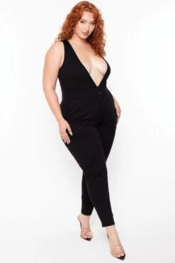 Yuma Deep V-Neck Jumpsuit - Black -Layer Outfit 28525375291510 7