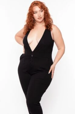 Yuma Deep V-Neck Jumpsuit - Black -Layer Outfit 28525377880182 3