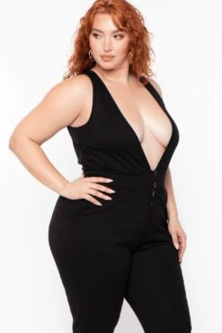 Yuma Deep V-Neck Jumpsuit - Black -Layer Outfit 28525396590710 5