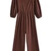 'Kenny' Brown Square Neck Ruched Back Jumpsuit -Layer Outfit 28538642989115 1