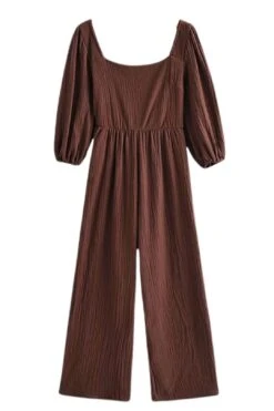 'Kenny' Brown Square Neck Ruched Back Jumpsuit