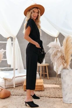 Brandy Linen Blend Pocketed Jumpsuit - Black -Layer Outfit 28606492115006 7