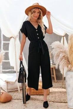 Brandy Linen Blend Pocketed Jumpsuit - Black -Layer Outfit 28606492180542 3