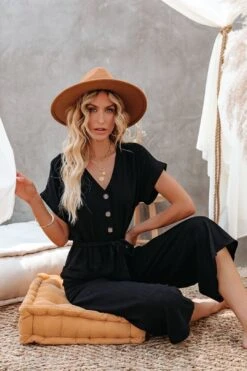 Brandy Linen Blend Pocketed Jumpsuit - Black -Layer Outfit 28606492278846 10