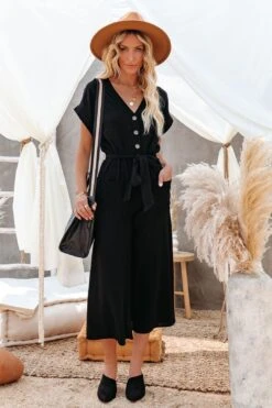 Brandy Linen Blend Pocketed Jumpsuit - Black -Layer Outfit 28606492377150 5