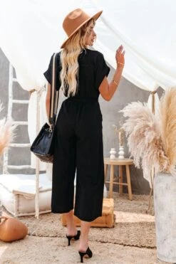 Brandy Linen Blend Pocketed Jumpsuit - Black -Layer Outfit 28606492540990 11