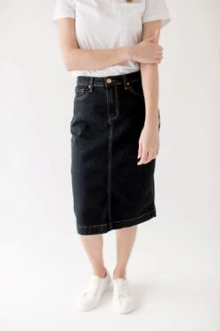'Jia' Dark Denim Knee Length Skirt FINAL SALE
