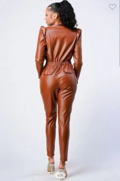 SALMA FAUX LEATHER JUMPSUIT IN CHESTNUT -Layer Outfit 28621790412863 3